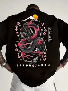 Men's Casual Short Sleeve T-Shirt, Dragon Pattern Fashion Print Design, Perfect Fit, Summer Essential, Versatile and Easy to Match