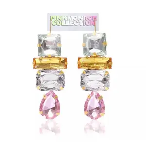 PINK MONROE BRAND Multi Pink Stone Cluster Chandelier Pageant Earrings  | Prom Earrings |  624306
