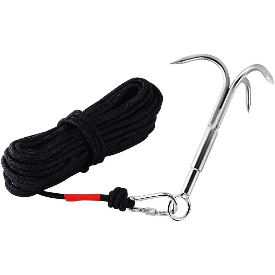 Grappling Hook with 3-Claw Stainless Steel,3 Claw Climbing Carabiner Hook for Retrieving,Outdoor Hiking,Tree Limb Removalr,Salvage.