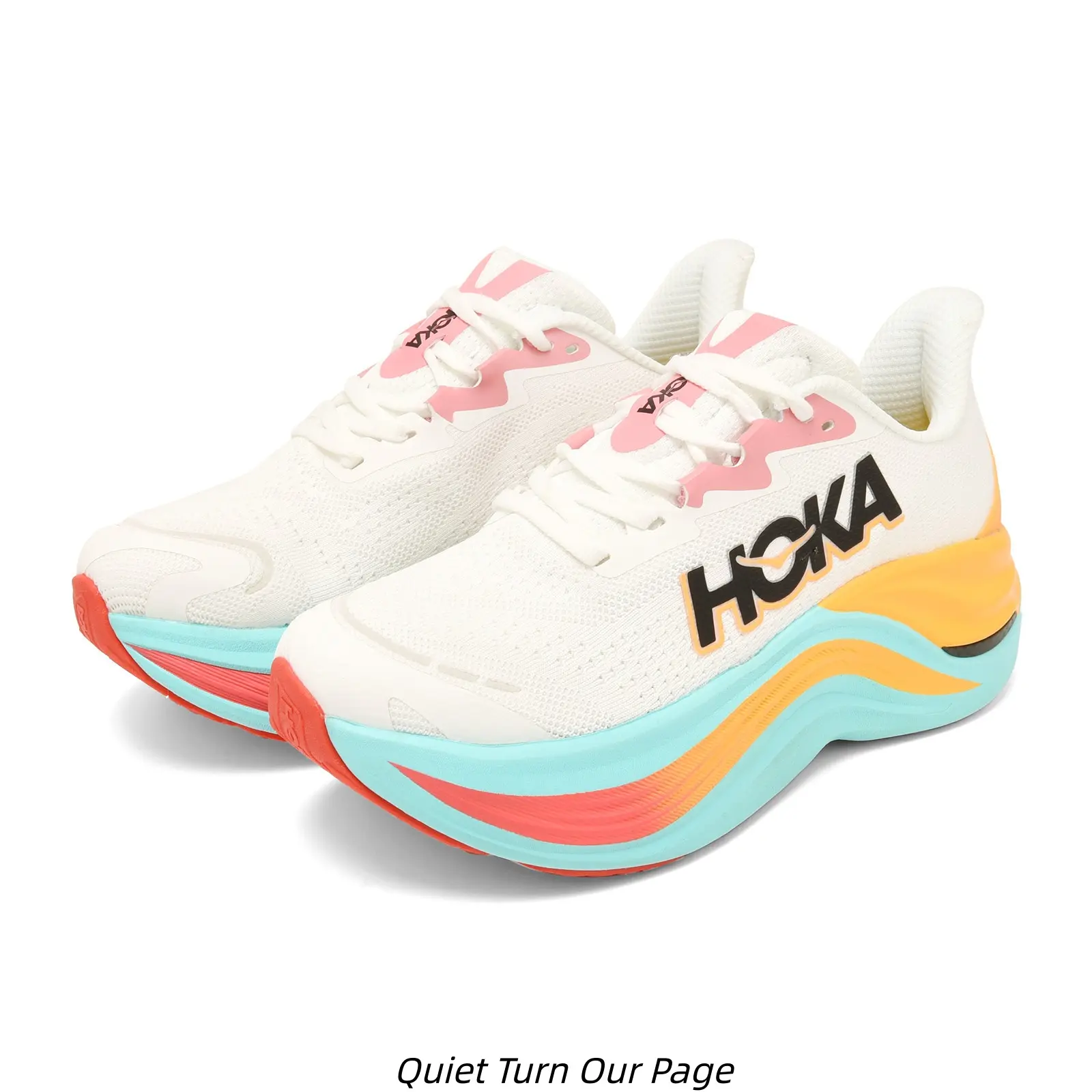 Unisex Cream White Mesh Ultra Thick Curved Cushion Road Running Shoes Lightweight Breathable Shock Absorb Marathon Trainer Sneakers Orange Cyan Red Gradient Wave Midsole Hollow Anti Slip Outsole Daily Outdoor Walking Athletic Footwear