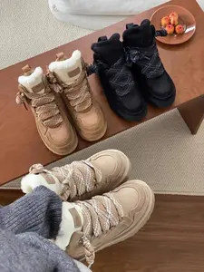 Winter Exclusive Fashion Thick Sole Snow Boots, Lace-Up Design, Low-Top Style, Fleece Lined, Warm and Comfortable, Size 43, Best Selling(Sheets)