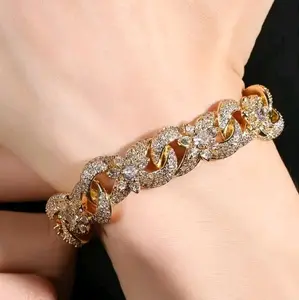 Elegant 18K Golden-Plated Hip Hop Bracelet with Sparkling Cubic Zirconia Flower Design, Fashionable Electroplated Jewelry for Trendy Outfits 2-pack initial