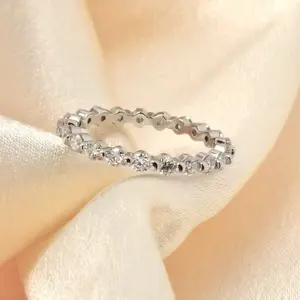 LUVORA S925 Sterling Silver Moissanite Eternity Band Ring | Classic Stackable Wedding Band for Women