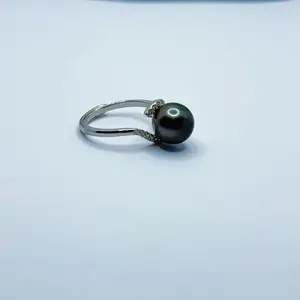 【Adee】PEARLISM Fancy Design Seawater Black Tahitian Pearl Ring S925 (8.5-9.5mm)-ASBR003