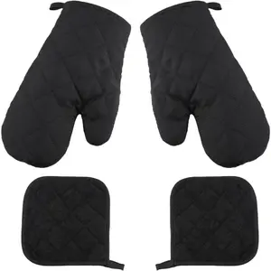 4pcs Oven Mitts Pot Holders Sets for Kitchen,Kitchen Microwave Heat-resistant Gloves, Thickened Plaid Heat-resistant Gloves, High-temperature Resistant Baking Oven Gloves