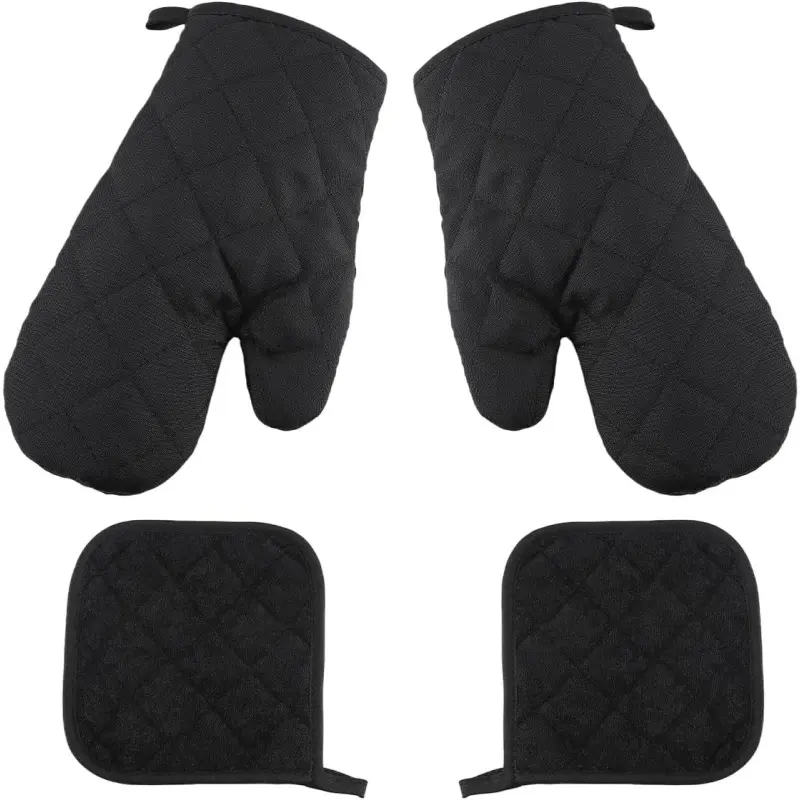 4pcs Oven Mitts Pot Holders Sets for Kitchen,Kitchen Microwave Heat-resistant Gloves, Thickened Plaid Heat-resistant Gloves, High-temperature Resistant Baking Oven Gloves