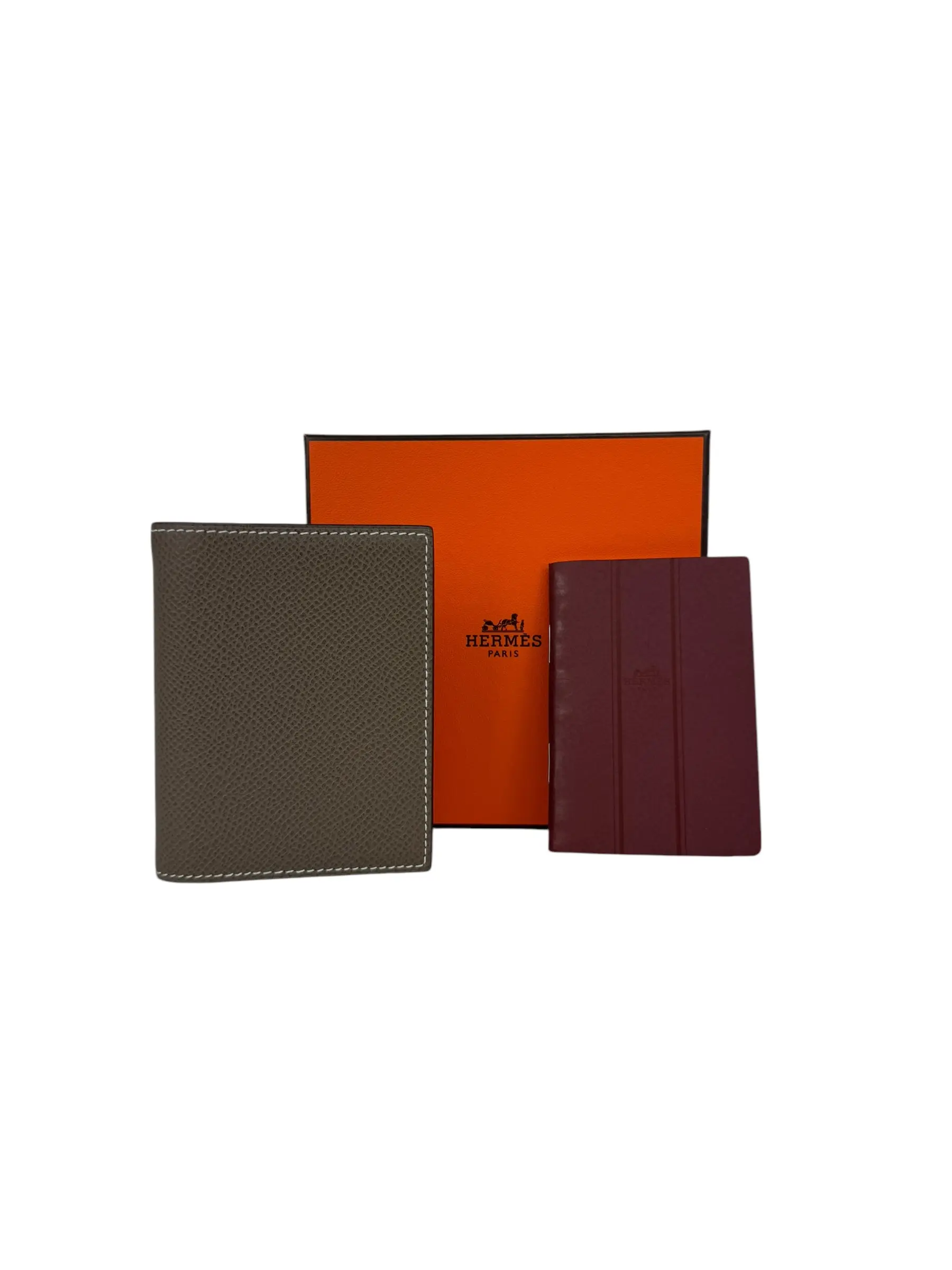 Pre-owned HERMÈS Epsom Leather Agenda HERMES Etoupe Mini with Interior Pockets