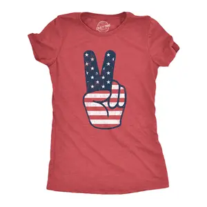 Womens Peace Sign American Flag T Shirt 4th Of July USA Patriotic Party Graphic Tee Funny Womens T Shirts Cute Vintage Fashion Casual Ladies T-Shirt Gift Patriotic Tops for Women Women's Novelty Tees Red