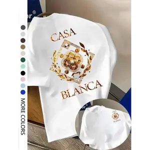 Trendy Men's Casual Short Sleeve Shirt Featuring Casablanca Print Graphic Design Comfortable Round Neck Tee Ideal for Outdoor Activities Gym and Shopping