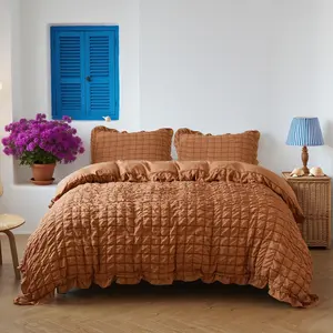 Breathable Polyester Seersucker Ruffled Pillowcases Set, Zipper Closure, All-Season Use, Fashion Home Decor, Ideal Christmas Gift, Breathable Duvet Set, Soft Bedding Sets