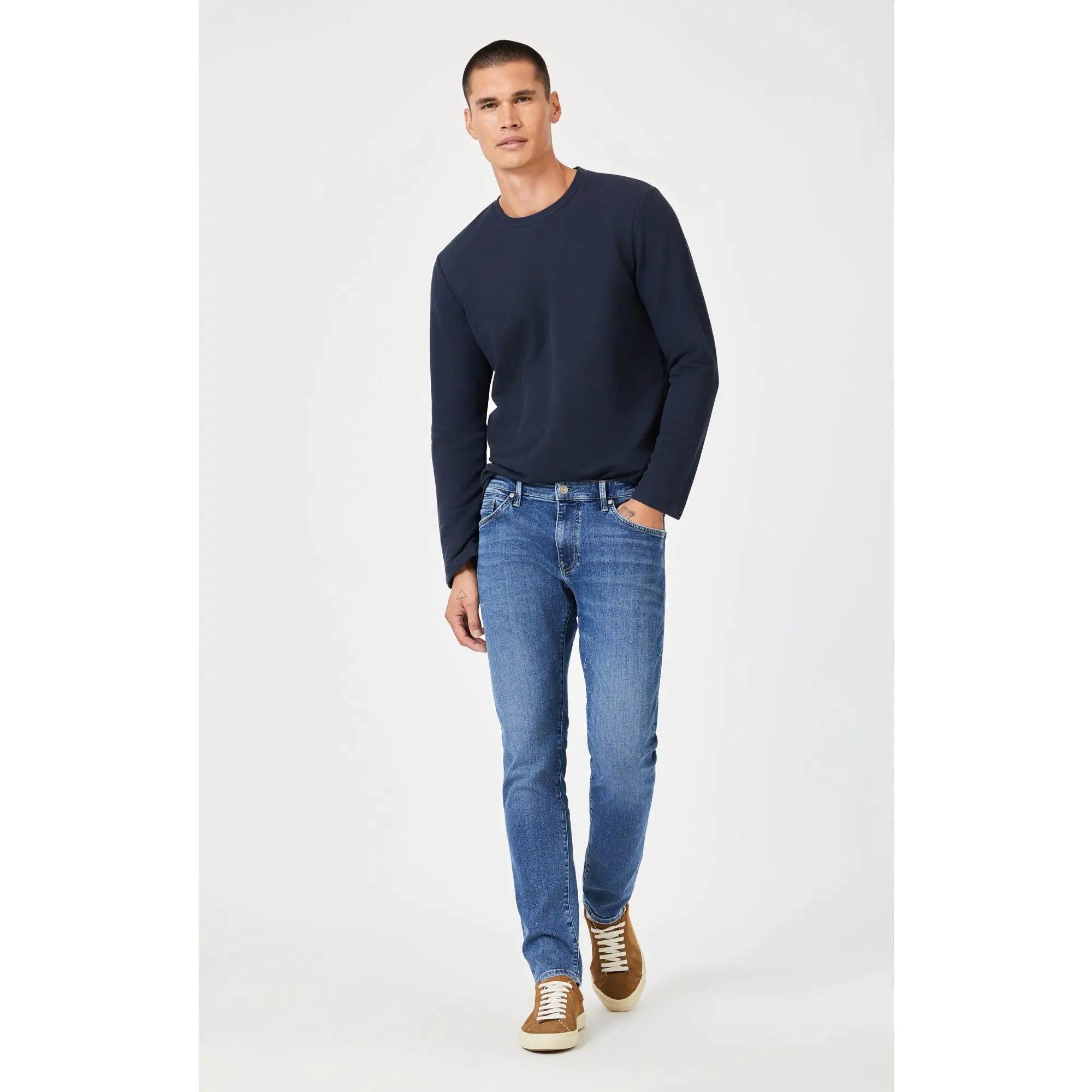 Women's Ocean Organic Vintage Straight-Leg Zach Jeans - Classic Cotton Elastane Fabric Lady Pants, Light Womenswear Bottom Apparel, Denim, Brushed Finish, Fashion-Forward, Plain, Casual, Polyester, Brushed Texture, Vintage Finish, Casual Wear, Organic Ble