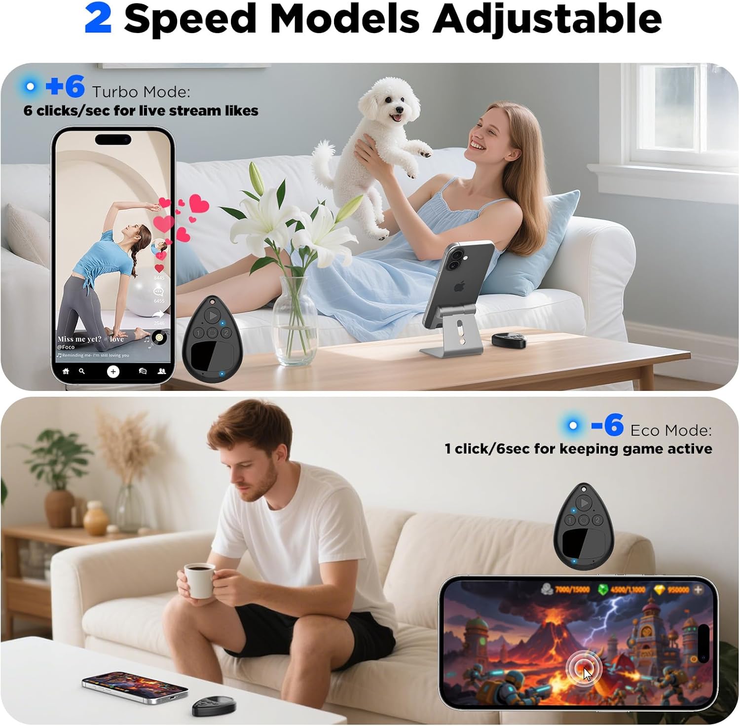 Wireless Bluetooth Auto Clicker for TikTok Live, Rechargeable Smart Tapper, Auto Follow & Like Tool