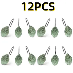 Pack Of 12 Durable Stainless Steel Hooks for Drapes And Shower Curtains, Easy to Install, Decorative Shower Curtain Hooks | Leaf-Shaped Curtain Hook Sets