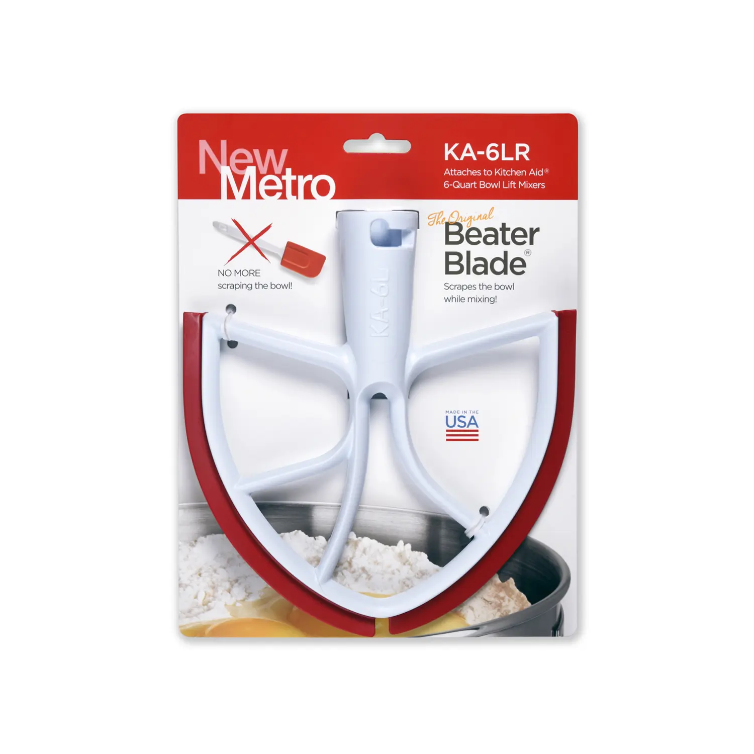 KA-6L (Large) Plastic BeaterBlade Flex Edge Scraper for KitchenAid 6 & 7-QT Bowl-Lift Mixers – 9.5-Inch Bowl Diameter – Not for Glass Bowls – USA / New Metro Design