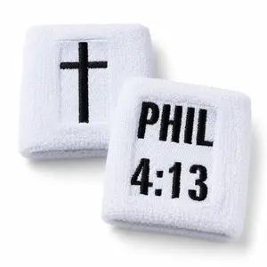 Christian Sweatband 2 Pack with Cross Design and "PHIL 4:13" Text wristbands |   Workout Wristbands, Inspirational Gifts, Biblical Gym Gear, Motivational Athletic Wear for Men and Women