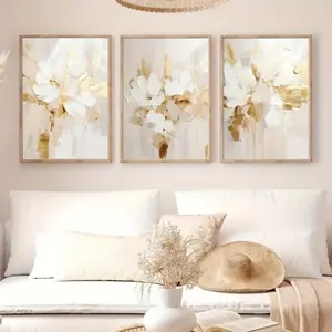 3pcs Mdf Wall Art Set, Elegant Floral Design, Modern Nordic Style Home Decor, Neutral Color Accents, No Ca Prop 65 Warning, Wooden Wall Art
