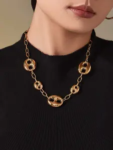 Stainless Steel Hollow Pig Nose Necklace, Coffee Bean Chain Jewelry, Fashionable Women's Accessory, Versatile Gift