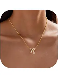 Gold Bow Necklace for Women Girls Bowknot Pendant Choker Necklace Gold Plated Chain Necklaces for Women Fashion Jewelry Gifts