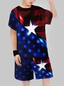 Short Sleeve Shorts Set, Casual Fitted Style, Geometric Pattern, Perfect for Daily Wear and Outdoor Leisure, All Seasons