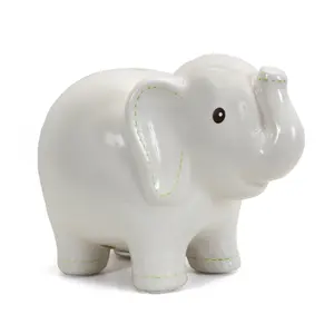 Ceramic Stitched Elephant Piggy Bank, White Decor Ornaments