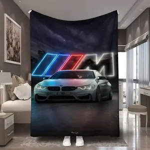 1Pc BMW M4 neon night pattern printed flannel blanket - Polyester fiber 100% Soft sofas, chairs and sofa covers Large size living room, bedroom, picnic decoration multipurpose blanket Decorative Giftable Blankets Unique and perfect gift Cozy Chic Blanket