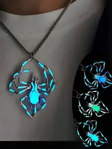 Men's Daily Wear Versatile Personalized Jewelry, Glow-In-The-Dark Spider Pendant Necklace, Multi-Color Fluorescent Insect Chain, Punk