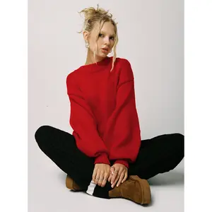 Harmony Balloon Sleeve Knit Sweater Red