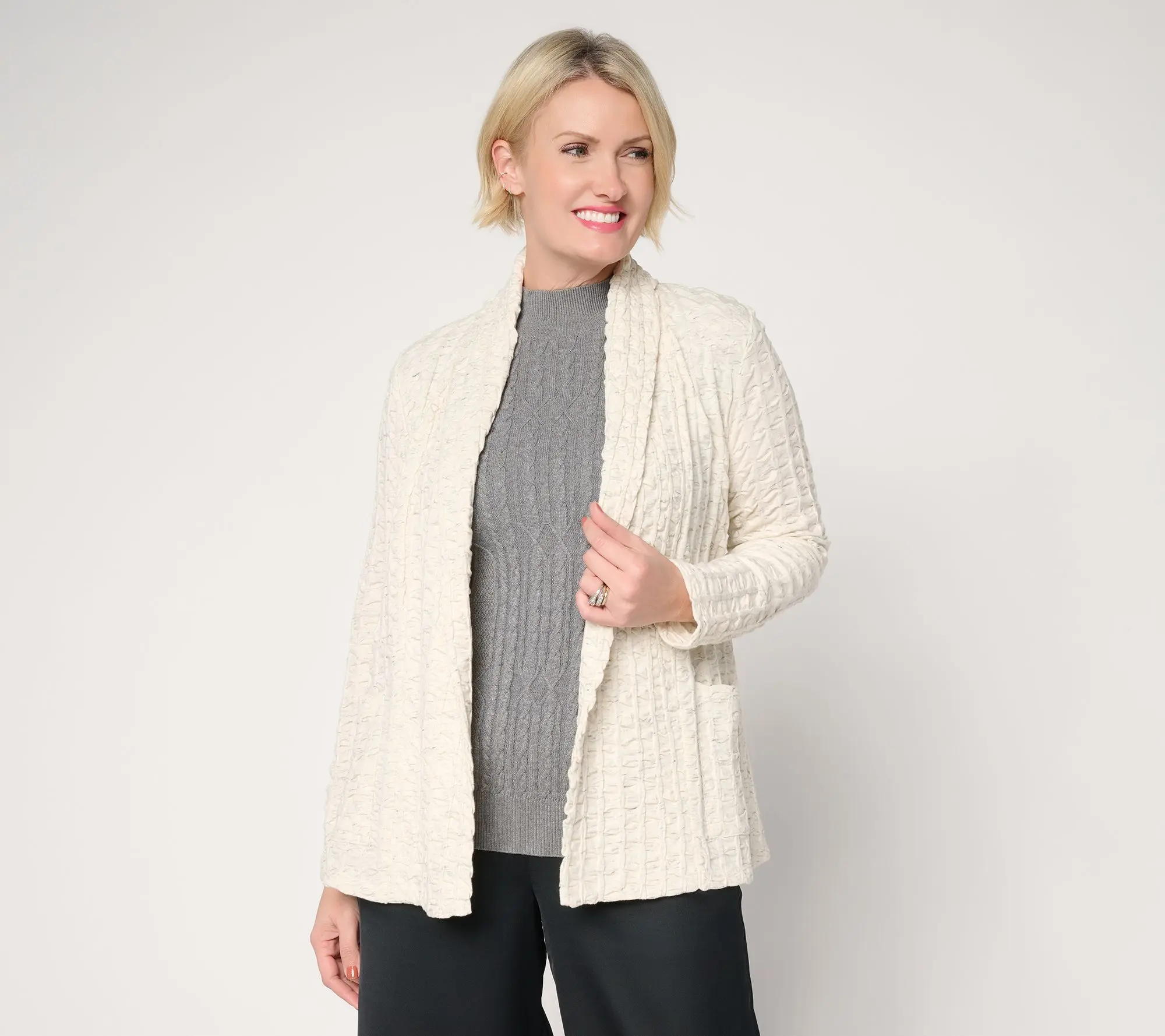 Attitudes by Renee Textured Knit Open Front Cardigan