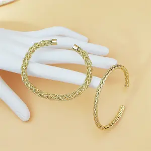 Meraki Vintage Twisted Open Bangle - Minimalist Adjustable Handwoven Unisex Couple Bracelet, Artificial Gemstone Jewelry Gift for Commemorative Use
