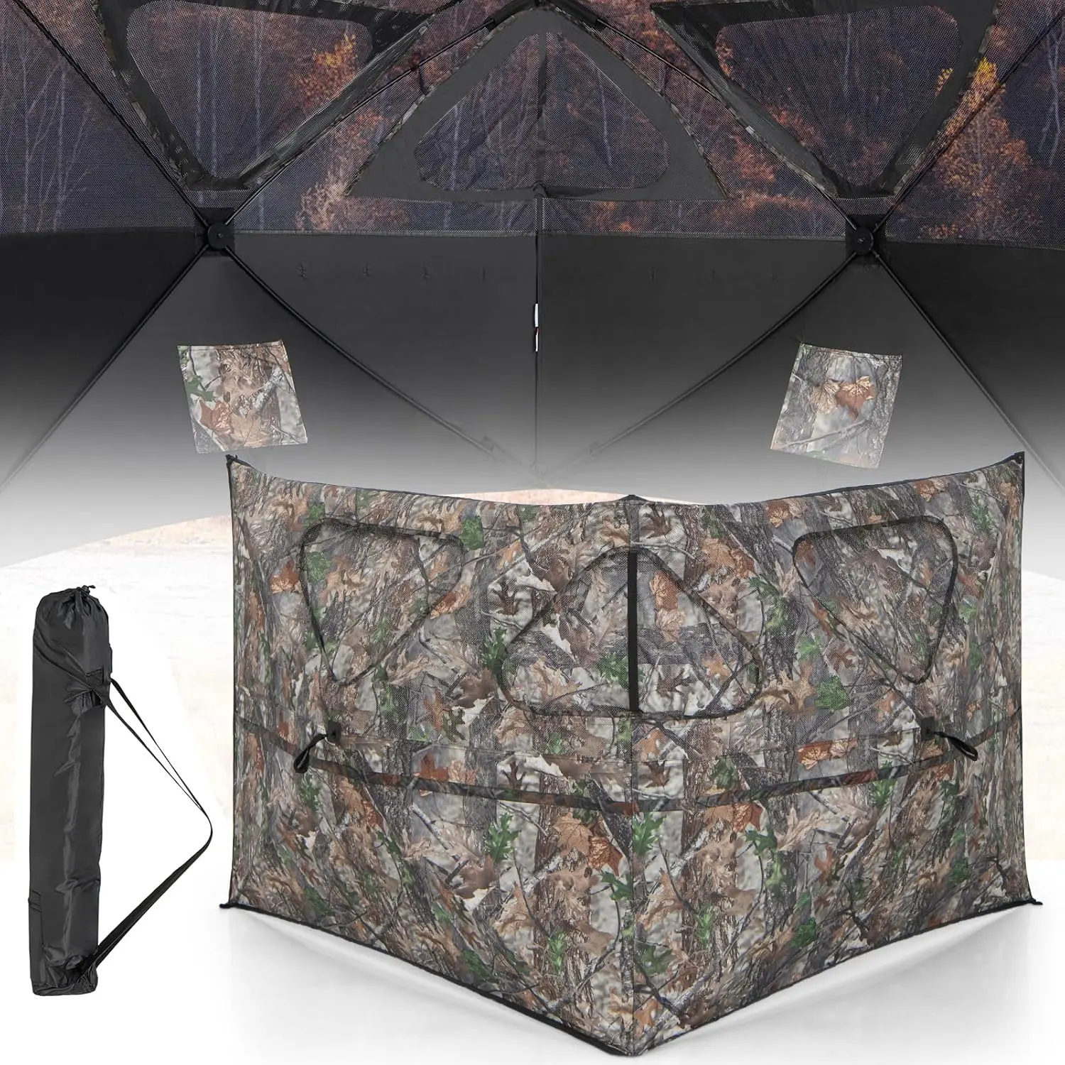 LDAILY  Hunting Blind, 2-Panel Pop Up Deer Blind w/ 3 Shoot Through Ports, 2 Storage Pockets, Carry Bag, Portable Hunting Tent, 360 See Through Ground Blind for Deer & Turkey Hunting