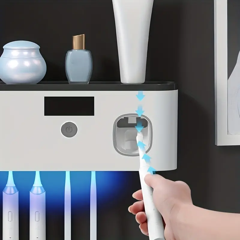 Smart Toothbrush Disinfector with Automatic Toothpaste Dispenser, Wall Mounted, 5 Slot Storage, Durable Plastic, USB Charging Battery, Smart Toothbrush Holder, Toothbrush Holder Organizers, Toothbrush Sanitizer and Holder