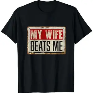Funny My Wife Beats Me T-Shirt, American Flag Casual Short Sleeve for Men