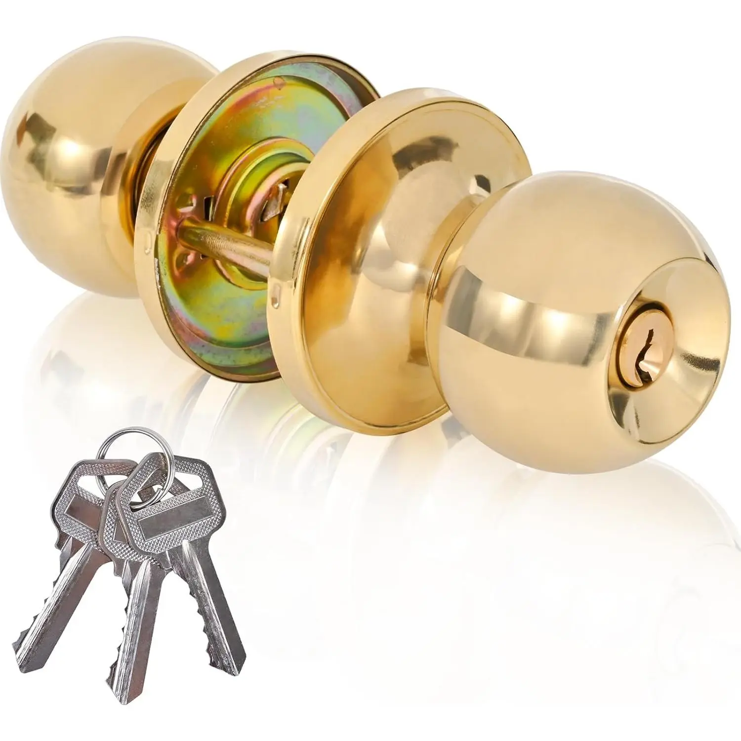 High- Stainless Steel Round Ball Door Handle - with Lock and Key, Suitable for Entrance, Front Door, and Bedroom()
