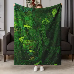 3D Moss Flannel Blanket, Cozy Warm Throw for Sofa Bed Office Car Camping, Home Decor Gift for Plant Lovers, All Seasons Use, Portable Blanket