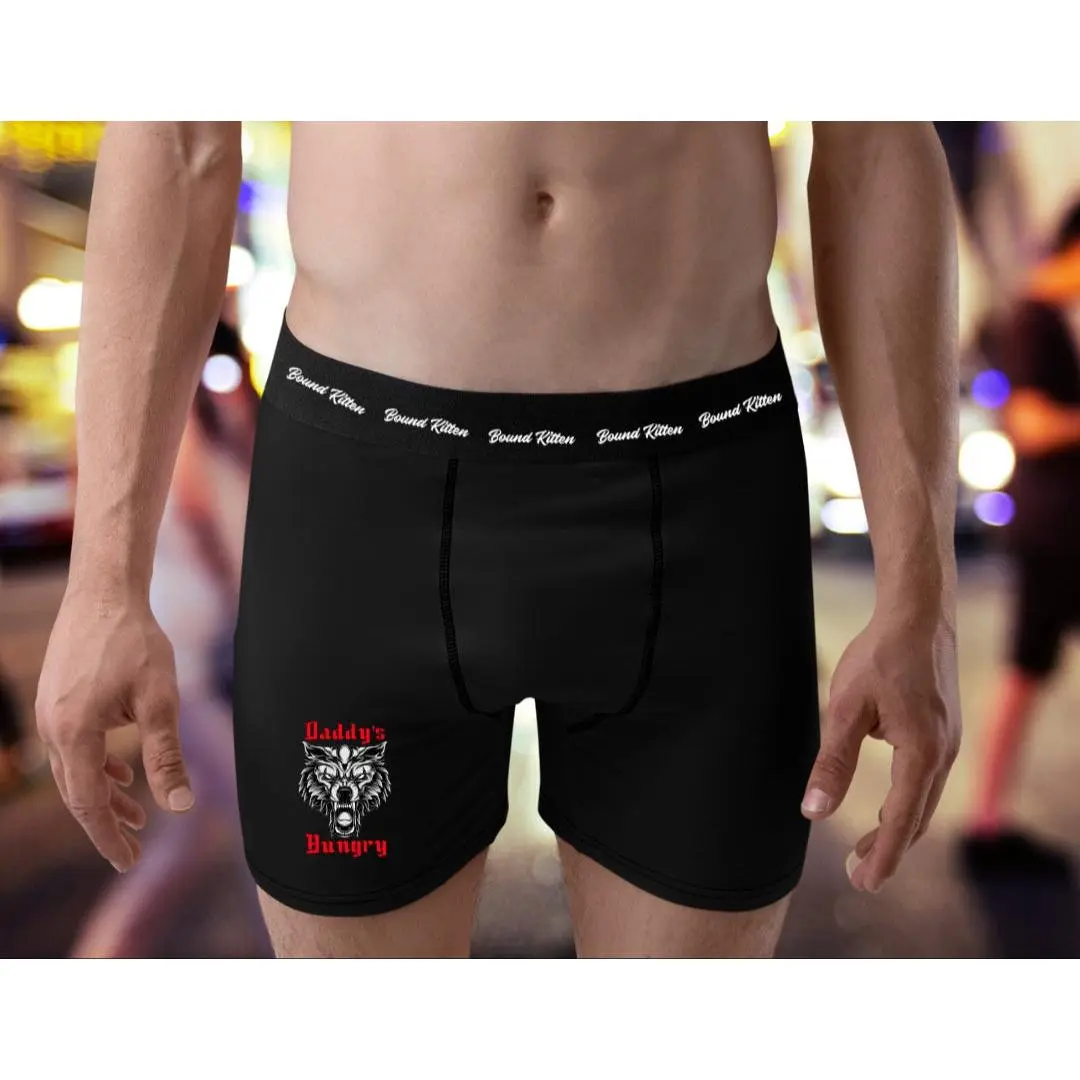 Daddy's Hungry Wolf Mens Boxers - Cotton Briefs with Wolf Graphic - Black Color - Soft Fabric - Ideal for Casual Wear