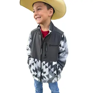 Hooey Tech Fleece Youth Jacket with Charcoal and Grey Aztec Print Full Zipper Closure & Chest Pocket Ideal for Outdoor Activities