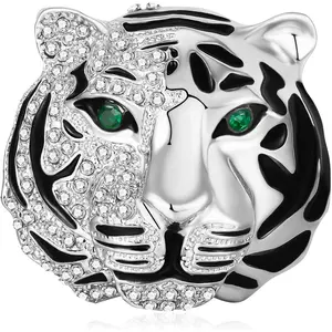 Tiger Head Brooch Pin Crystal Animal Pin Retro Tiger Head Badge Lapel Pin for Men Gift