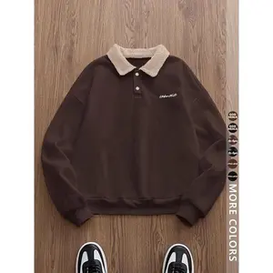 Men's Y2K Autumn Winter Thickened Retro British Style Aesthetic Lamb Wool Collar Polo Shirt, Unisex Casual Fashion, All Seasons Wear