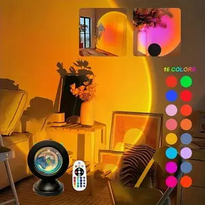 Rgb16 Color Remote Control Sunset Atmosphere Lamp, Single Color Sunset Projection LED Light, Romantic Decor for Bedroom & Living Room，Christmas gifts