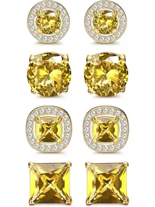 4Pairs Cubic Zirconia Stud Earrings | 18K White Gold Hypoallergenic Birthstone Earrings | Brilliant Large Simulated Diamond Halo Stud Earrings for Women Men