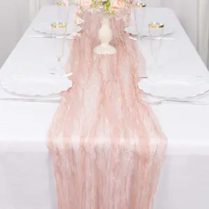 Sheer Crinkled Organza Table Runner 9ft Dusty Rose - Shimmer Chiffon Table Linen