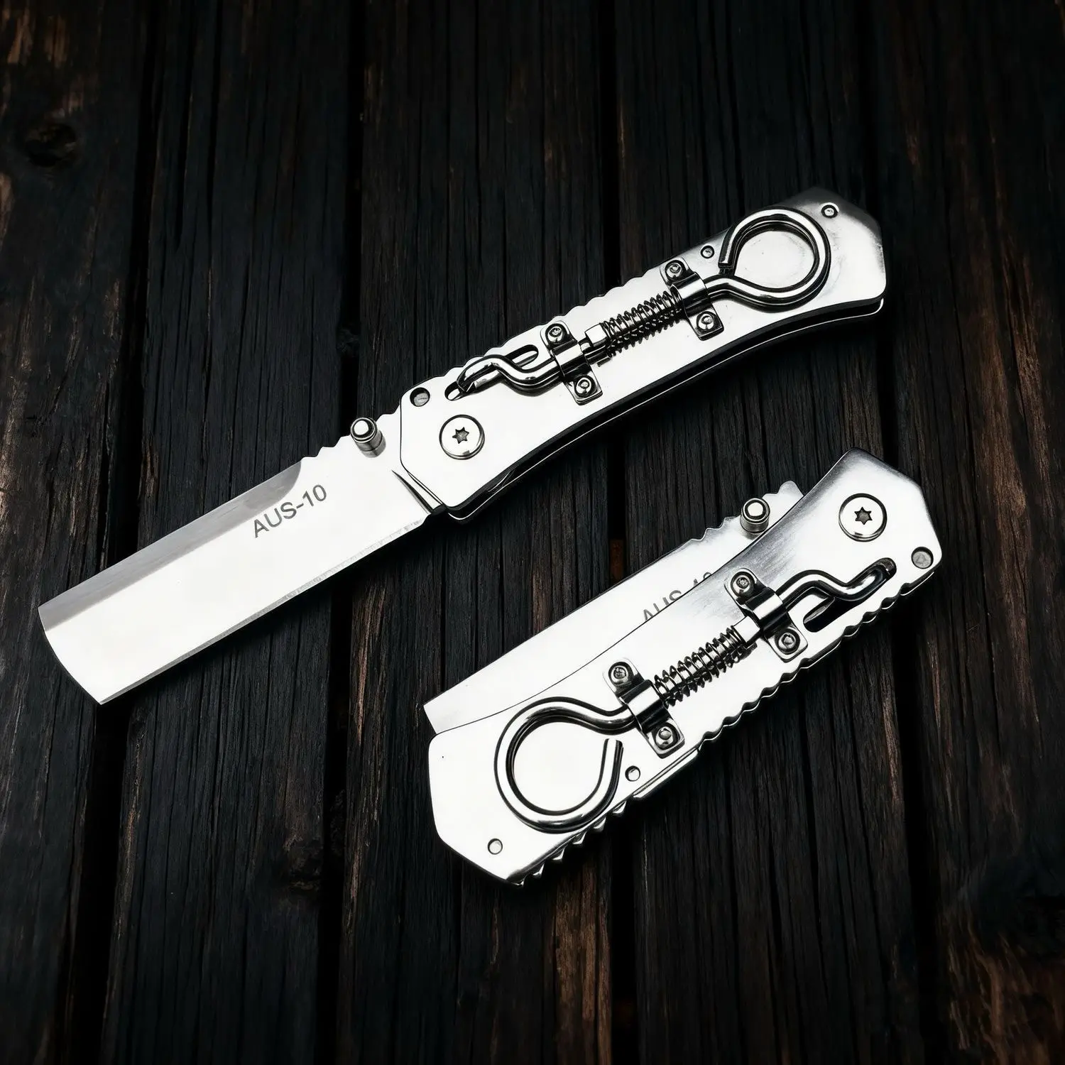 Full Steel Ring Safe Lock Knife,Sharp Fruit Knife,AUS-10 Steel Knife,Unique Design Knife