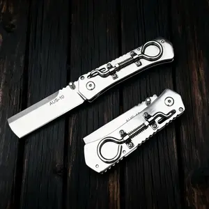 Full Steel Ring Safe Lock Knife,Sharp Fruit Knife,AUS-10 Steel Knife,Unique Design Knife