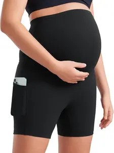 Maternity Biker Shorts (with Pockets, 5-Inch, Over-the-Belly Style) —— Women’s Yoga & Fitness Shorts, Buttery-Soft Skin-Friendly Fabric