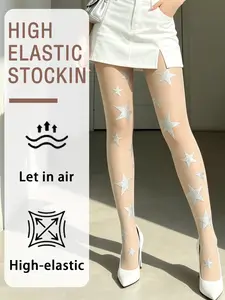Silver Color Star Pattern Jumpsuit, High-Waist Slim Fit, All-Over Print Design, Fashionable for All Seasons, Unique Base Layer