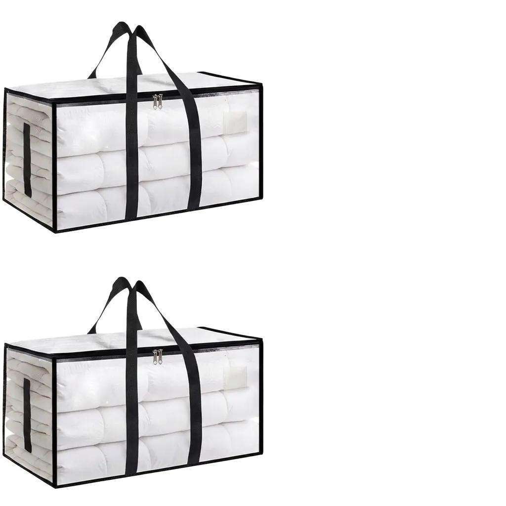 2/4/6 Packs Extra Large Heavy Duty Moving Bags — Waterproof Storage Totes with Zippers & Handles, Foldable for College Dorm and Home Storage (Clear)
