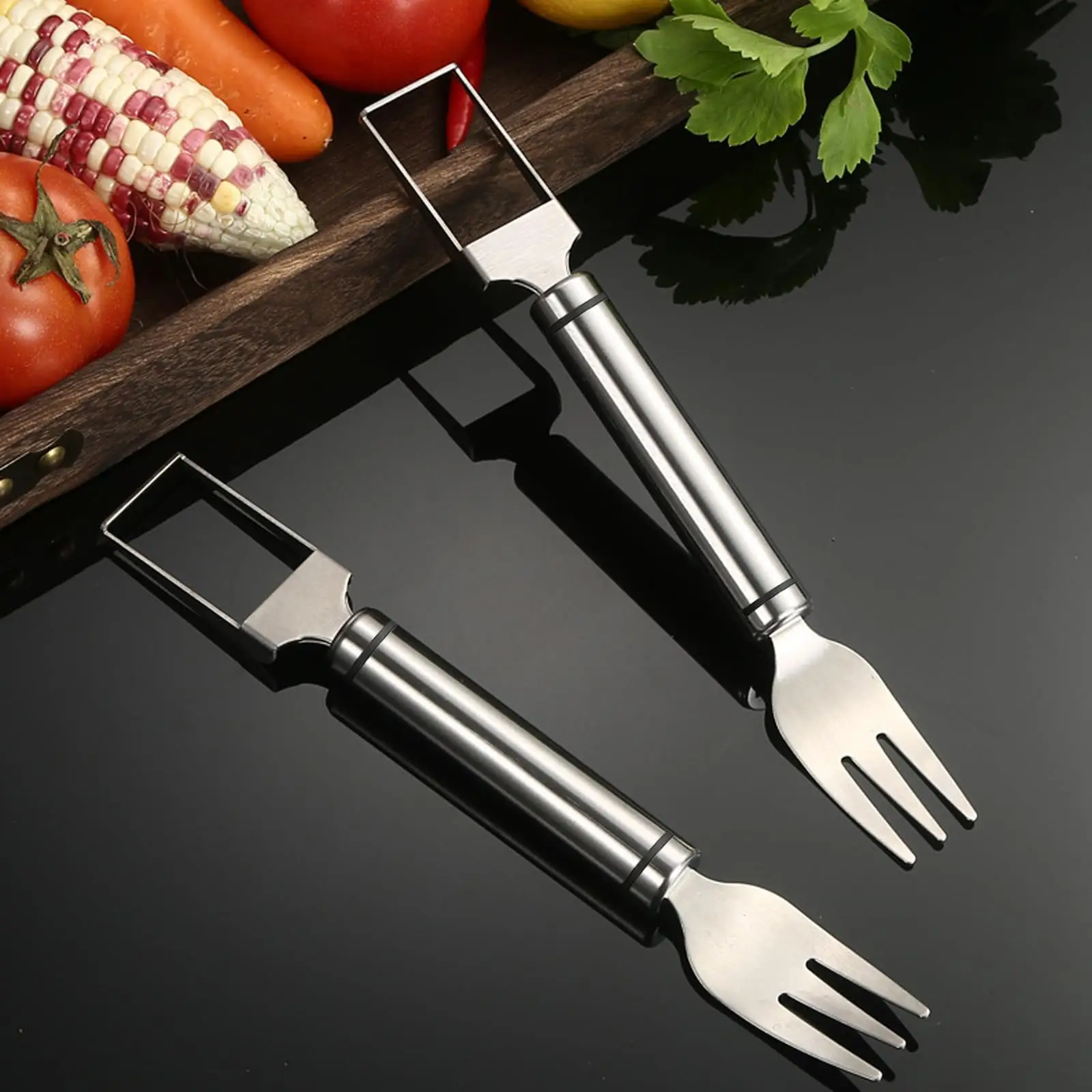 2-Pack Stainless Steel Watermelon Slicer & Fork Set - Dual-Head Fruit Cutter with Ergonomic Grip - Portable Kitchen Tool for Melons, Fruits & Party En
