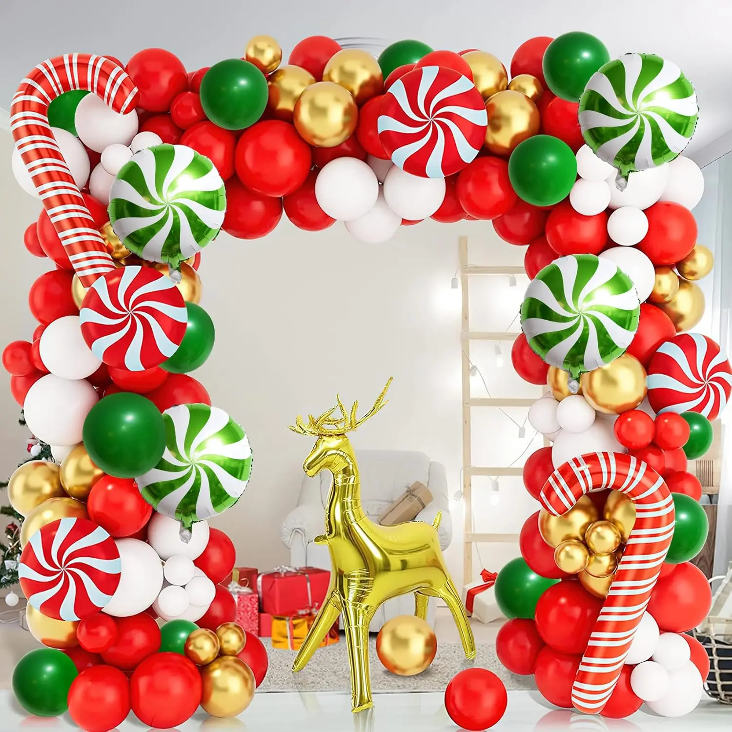 126 PCS Red Green White Christmas Balloon Garland Arch Kit Gingerbread Holiday Balloon Arch Kit Xmas Decorations Balloons for Christmas Party Candy Cane Balloon Arch Kit
