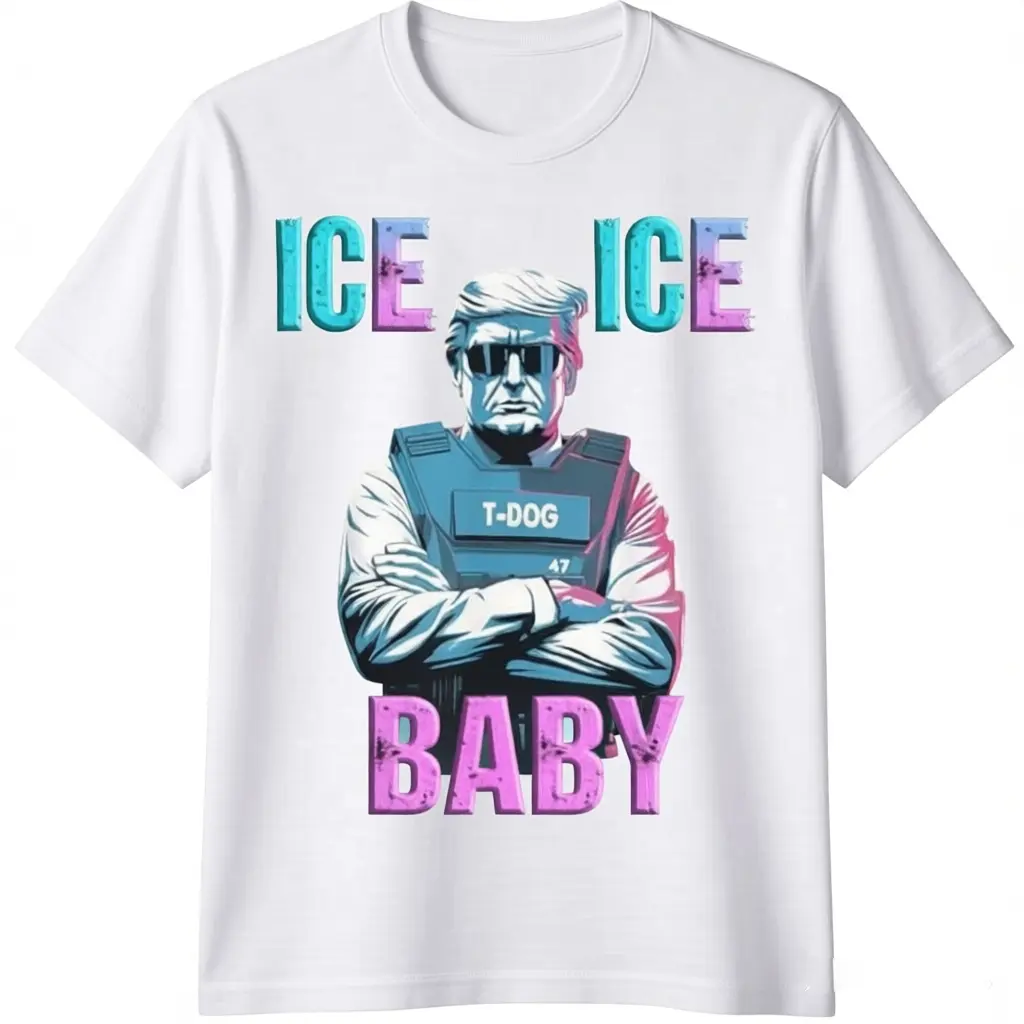 Ice Ice Baby Graphic T-Shirt, Unisex Funny Political Meme Print, 100% Cotton Casual Short Sleeve Round Neck Streetwear, Tops, Shortsleeve, Tee, Menswear, Joggers
