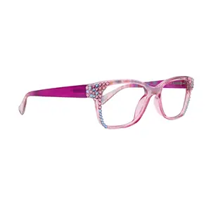 Azul, (Bling) Reading Glasses 4 Women W (Aquamarine N Rose)Genuine European Crystals. +1.5..+3  NY Fifth Avenue (Wide frame)